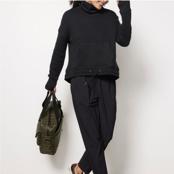 Sweaty Betty Boucle Sweatshirt Black Funnel Neck Dropped Shoulders Medium - Picture 2 of 15